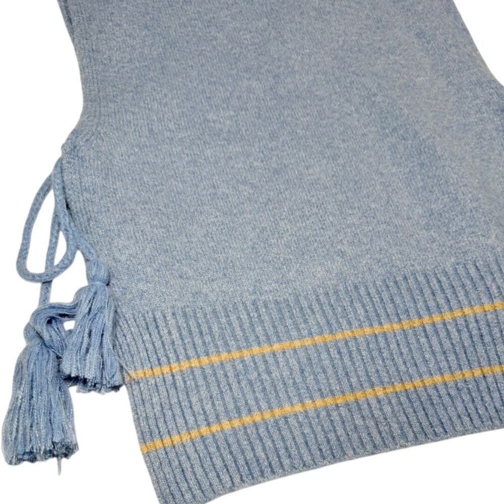 Free People All Star Striped Poncho Vest OS Blue Tassel Tie Boho Knit - Picture 11 of 13